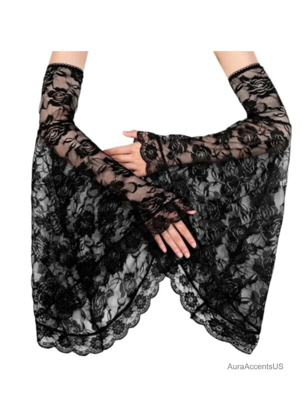 Black Lace Arm Sleeves Victorian Gothic Detachable Gloves Cosplay Witch